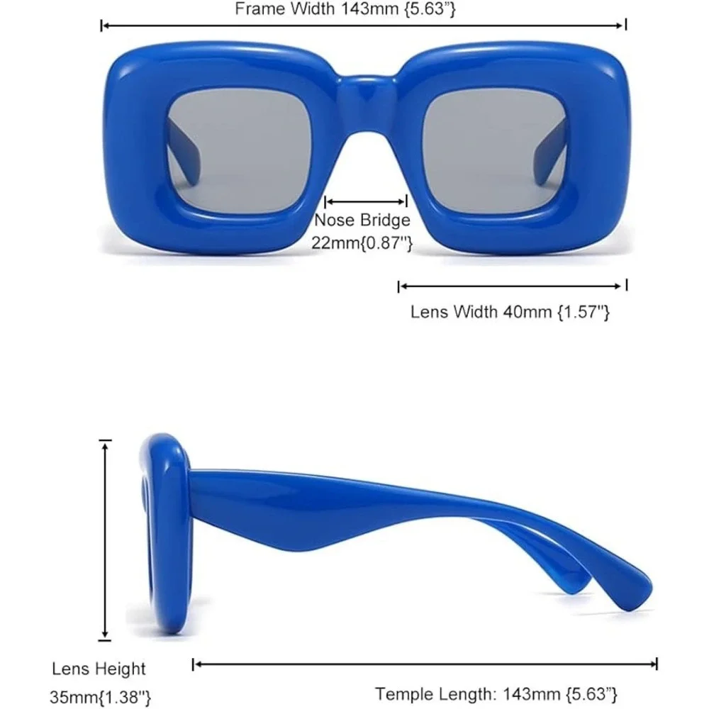Square Blue Bold Sunglasses Women Fashion Statement Sun‎ Glasses Thick Frame New